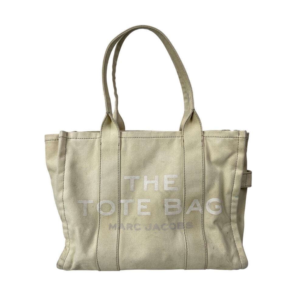 Marc Jacobs The Tote Bag Cream Beige Zip Laptop Travel Tote Shoulder Handbag OS